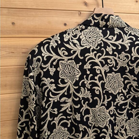 Vintage Anne Klein Size XLarge Silk Oversized Filigree Pattern Boyfriend Blazer - Picture 10 of 13